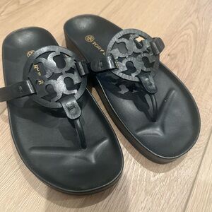 Tory Burch Black Logo Cloud Leather Miller Sandals